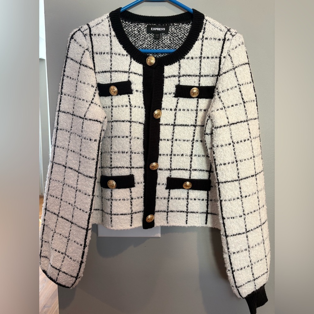 Express Black and White Cardigan Sweater - Picture 2 of 7